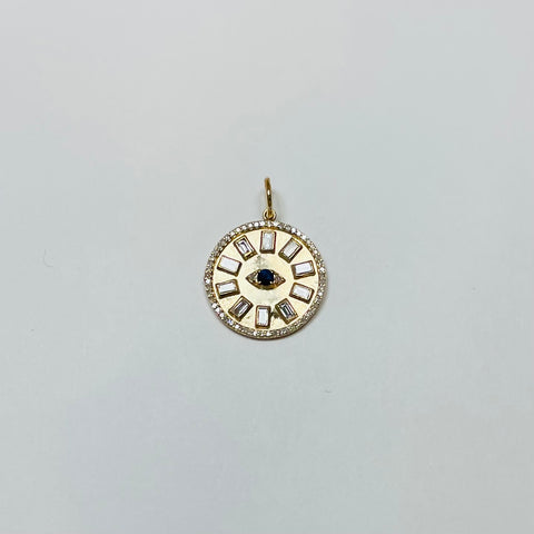 evil eye medallion baguette pendant