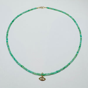 delicate chrysoprase necklace with evil eye charm