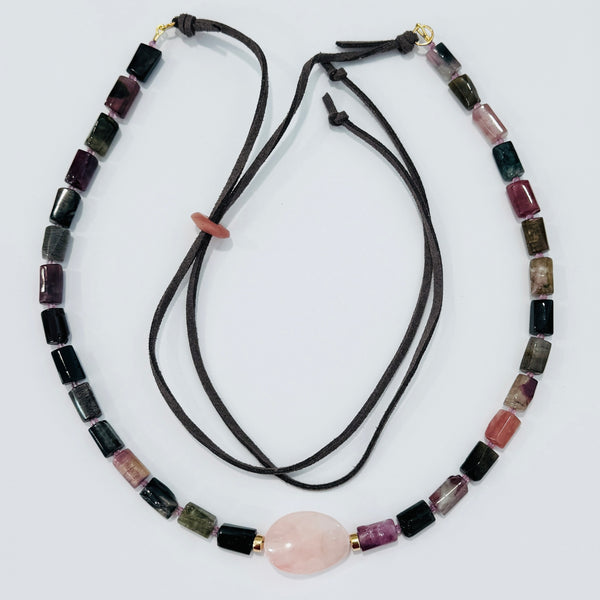 Convertible hat band, tourmaline and rose quartz