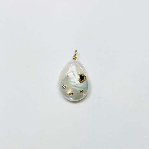 baroque pearl pendant with sapphire heart