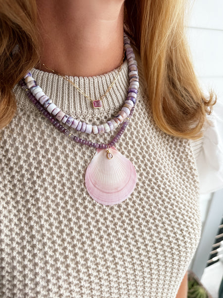 sapphire necklace with shell pendant