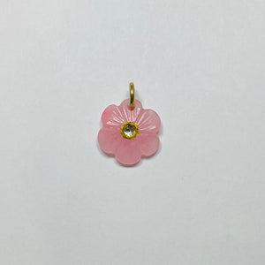 carved pink chalcedony flower pendant, 5/8 in
