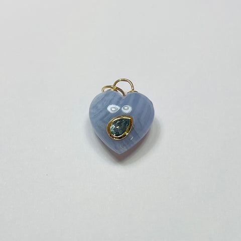puffy lavendar chalcedony heart pendant with aquamarine