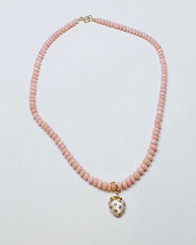 smooth AAA quality pink opal necklace with strawberry