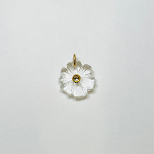 carved clear quartz flower pendant, 3/4 in