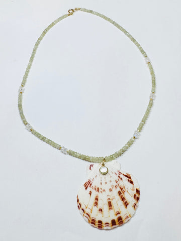 prehnite necklace with shell pendant