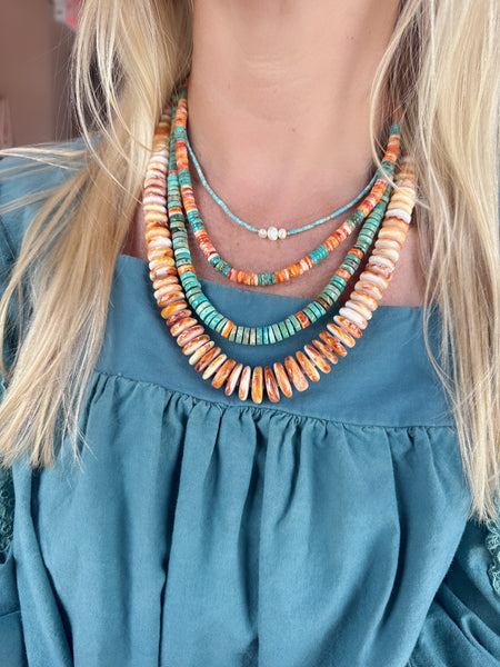 turquoise and spiny oyster graduated necklace