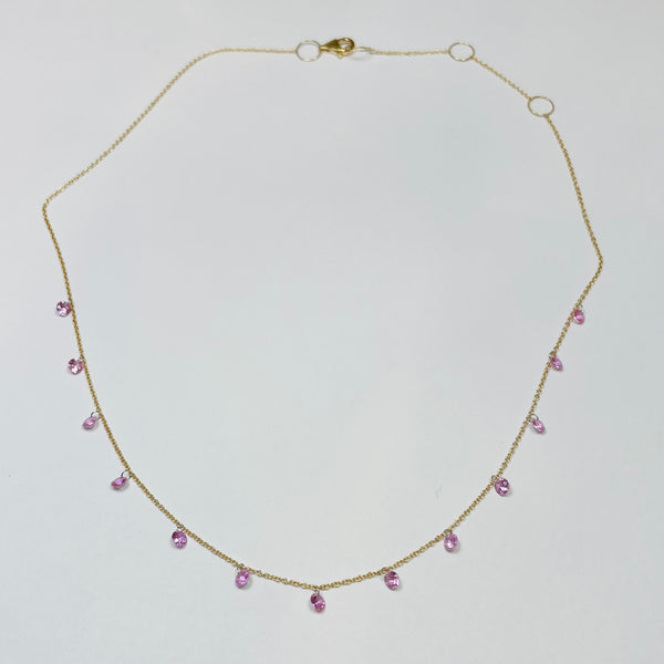floating pink sapphire fringe necklace