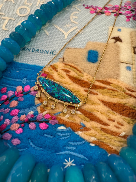 opal and bezel diamond necklace