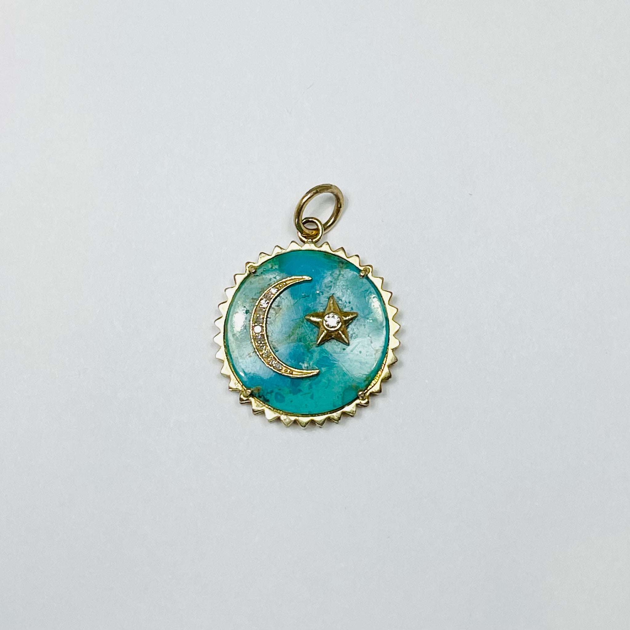 turquoise scalloped moon pendant