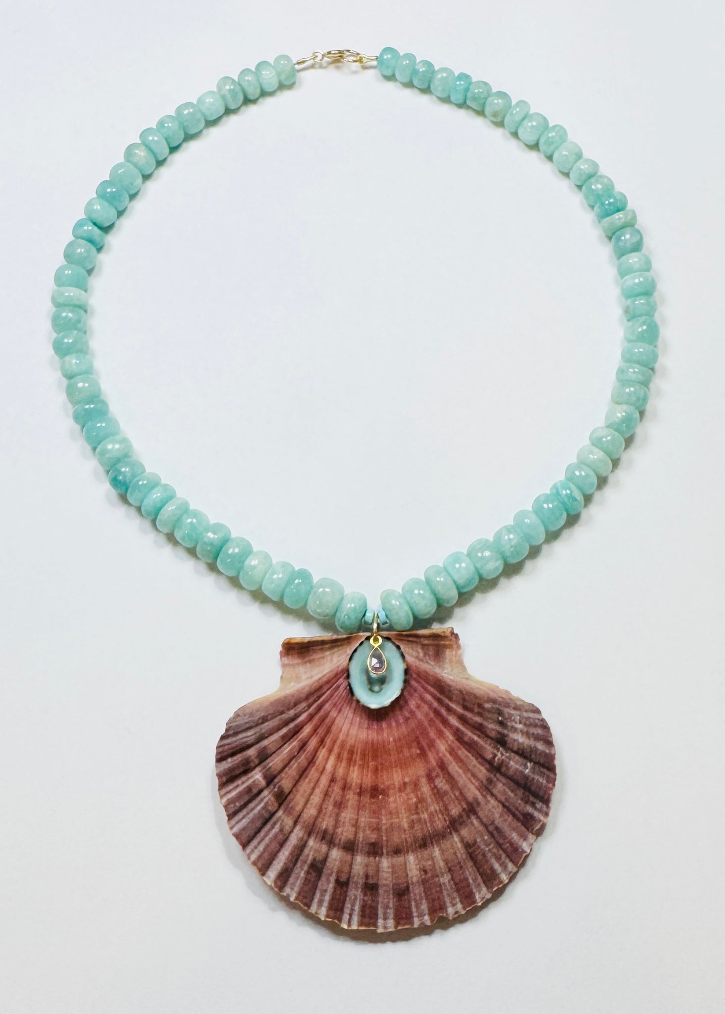 amazonite necklace with Mexican shell pendant