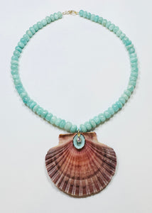 amazonite necklace with Mexican shell pendant