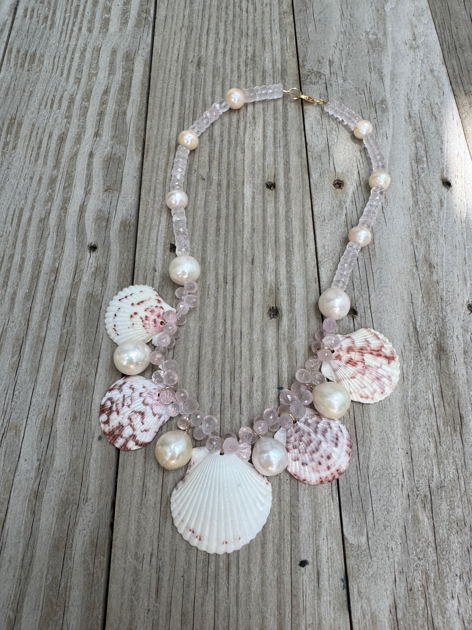 rose quartz shell collar