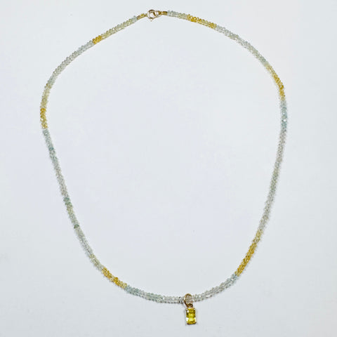 Aquamarine necklace with yellow sapphire charm