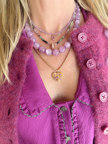 pink sapphire bead on cube tourmaline