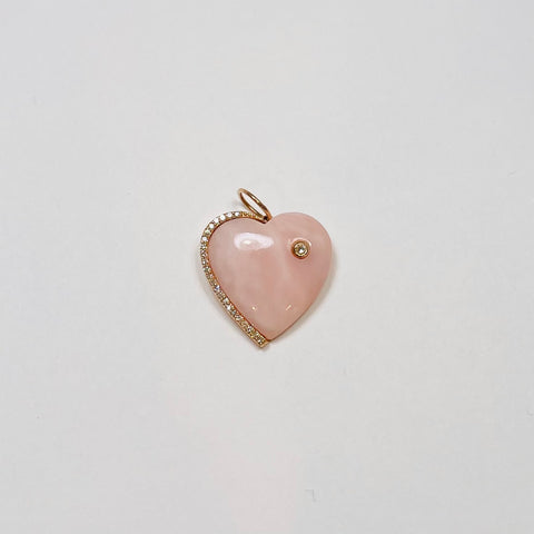 diamond and pink opal heart pendant