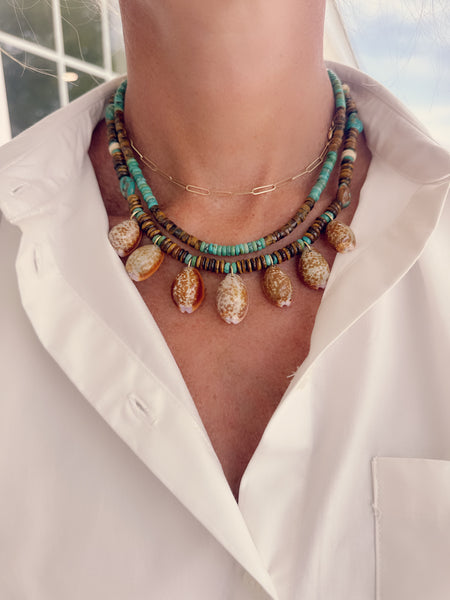 turquoise and tigers eye color block necklace
