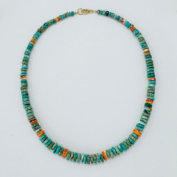 turquoise and spiny oyster graduated necklace