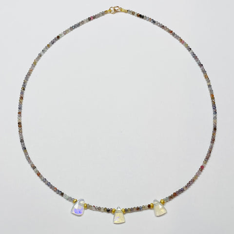 delicate iolite necklace with triange opals