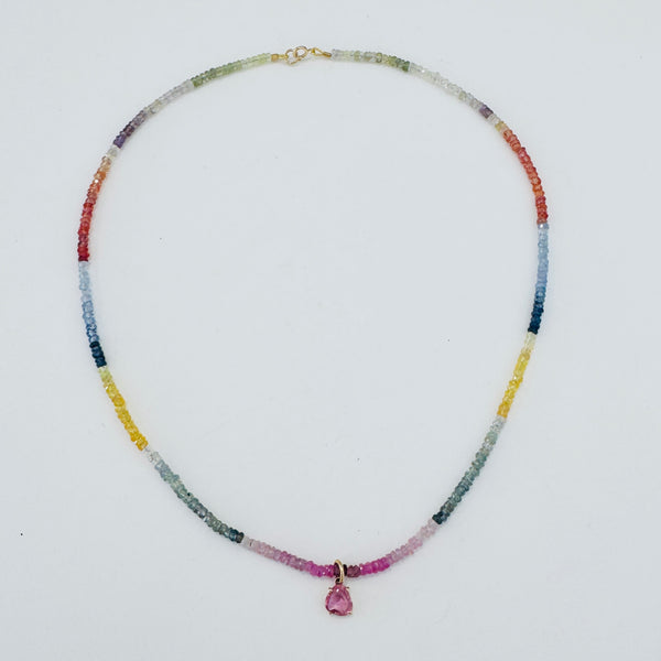 sapphire charm on shaded sapphire necklace
