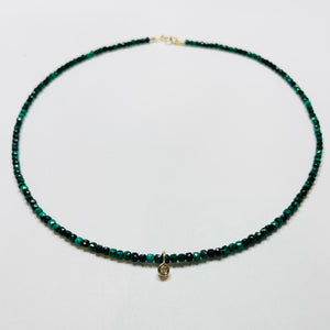 delicate block malachite necklace with bezel diamond charm