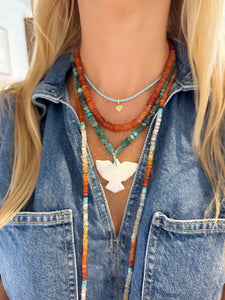 fire opal and turquoise long layering necklace
