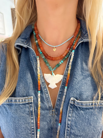 fire opal and turquoise long layering necklace