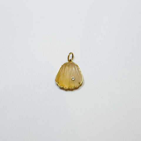 bezel set carved citrine scallop shell pendant, small