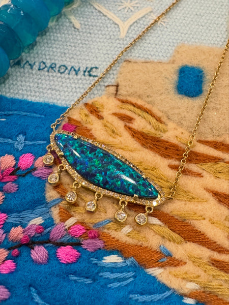 opal and bezel diamond necklace