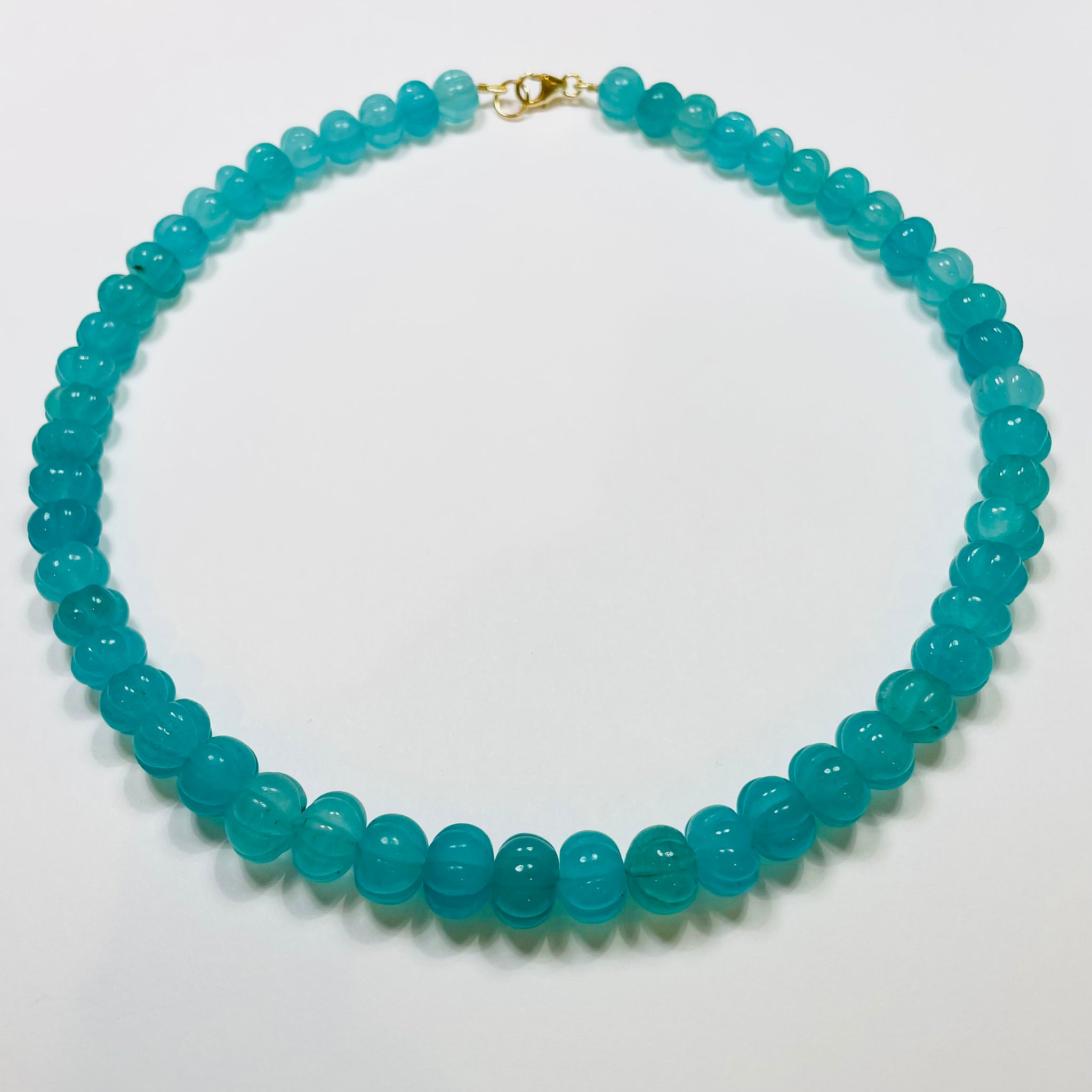 island blue carved chalcedony candy necklace