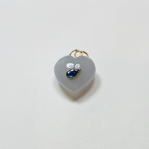 puffy chalcedony heart pendant with blue sapphire