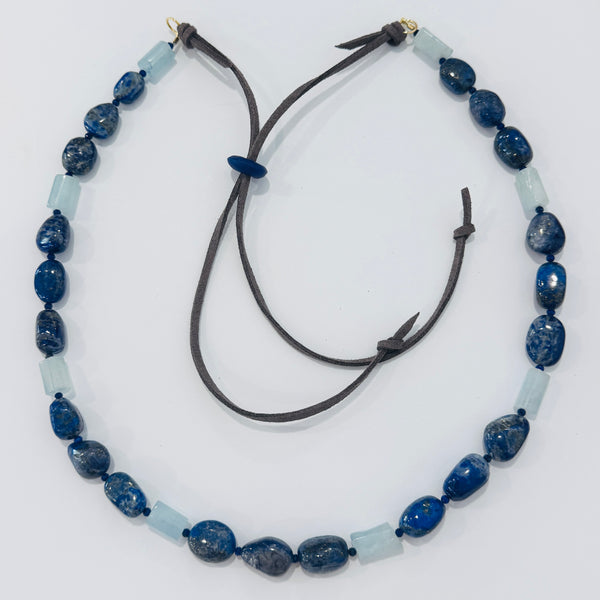 Convertible hat band, lapis and aquamarine