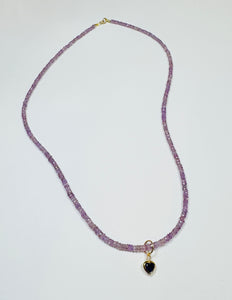 lavender rose sapphire and lapis heart heishi necklace