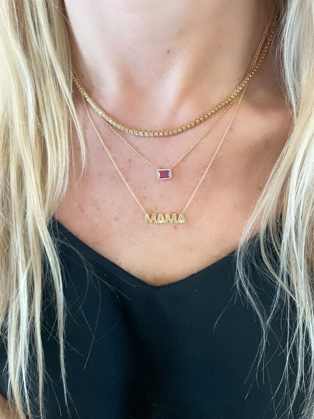 Pink sapphire bezel set necklace