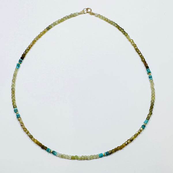 delicate color blocked cube necklace, 6 station