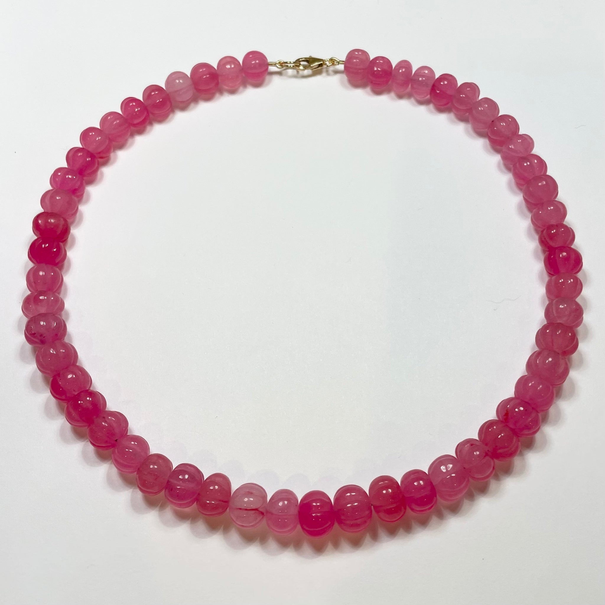 bubble gum pink carved chalcedony candy necklace