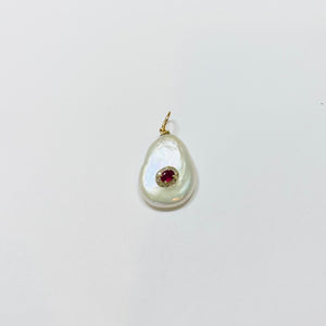 baroque pearl pendant, ruby