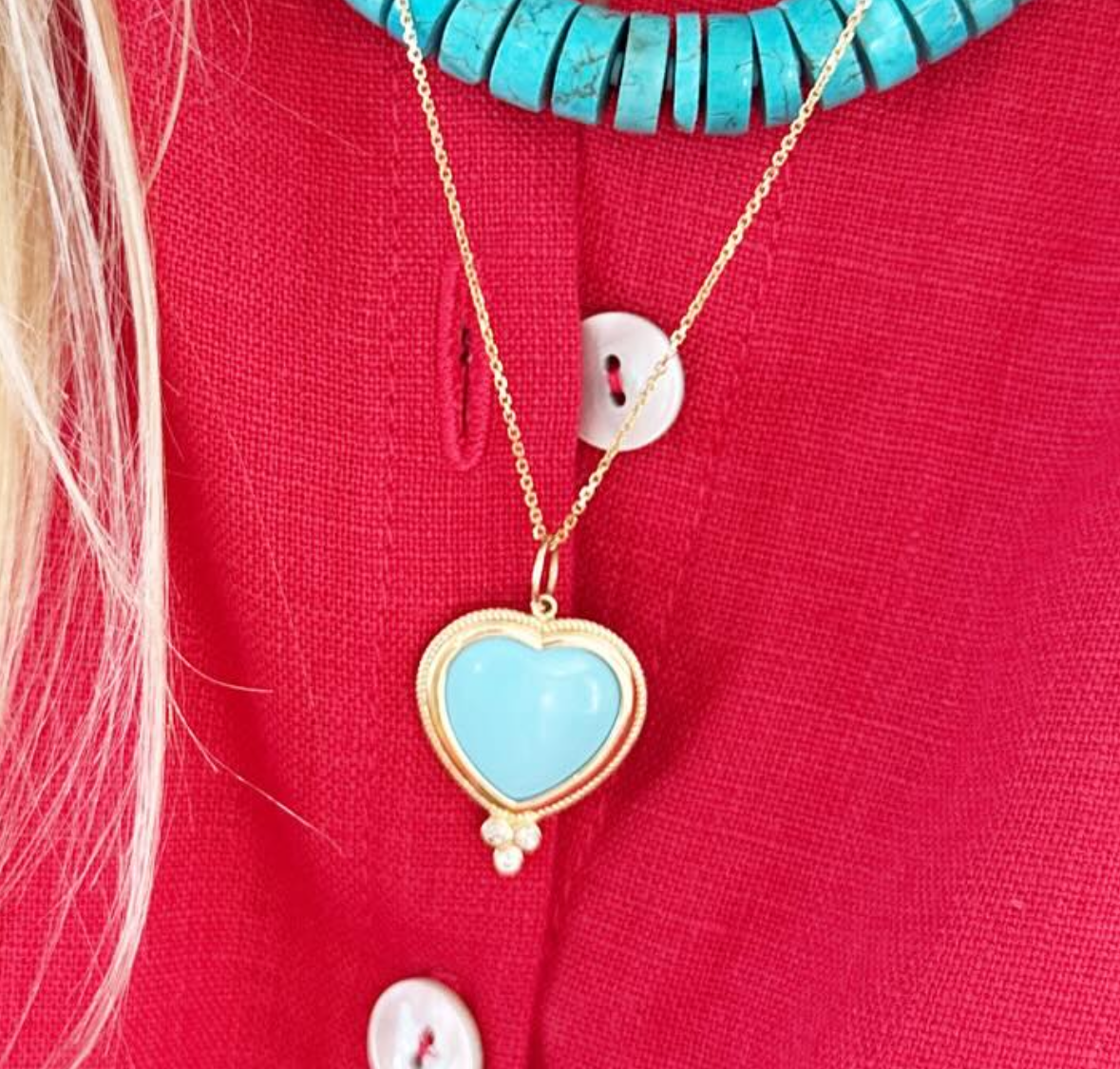 diamond and turquoise heart pendant