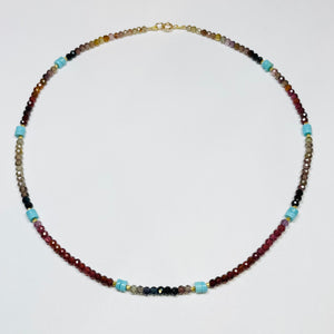 spinel necklace with turquoise and gold nuggets