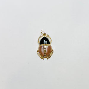scarab beetle pendant, onyx and peach moonstone ￼