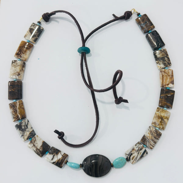 Convertible hat band, Jasper and turquoise