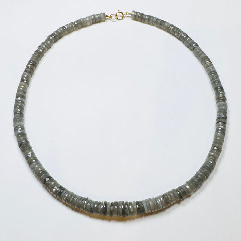 gray moonstone heishi necklace, graduated