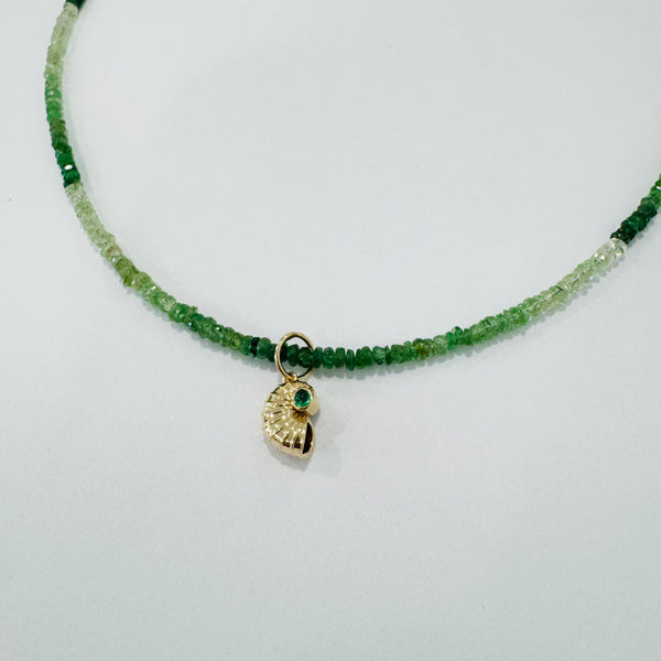 shaded emerald with nautilus charm