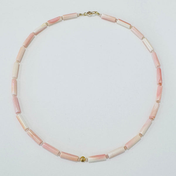 tube pink conch necklace with diamond bead
