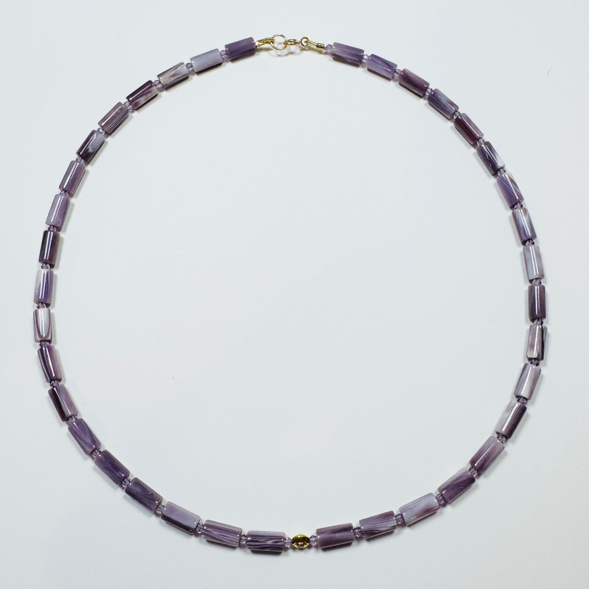 tube wampum necklace with diamond bead