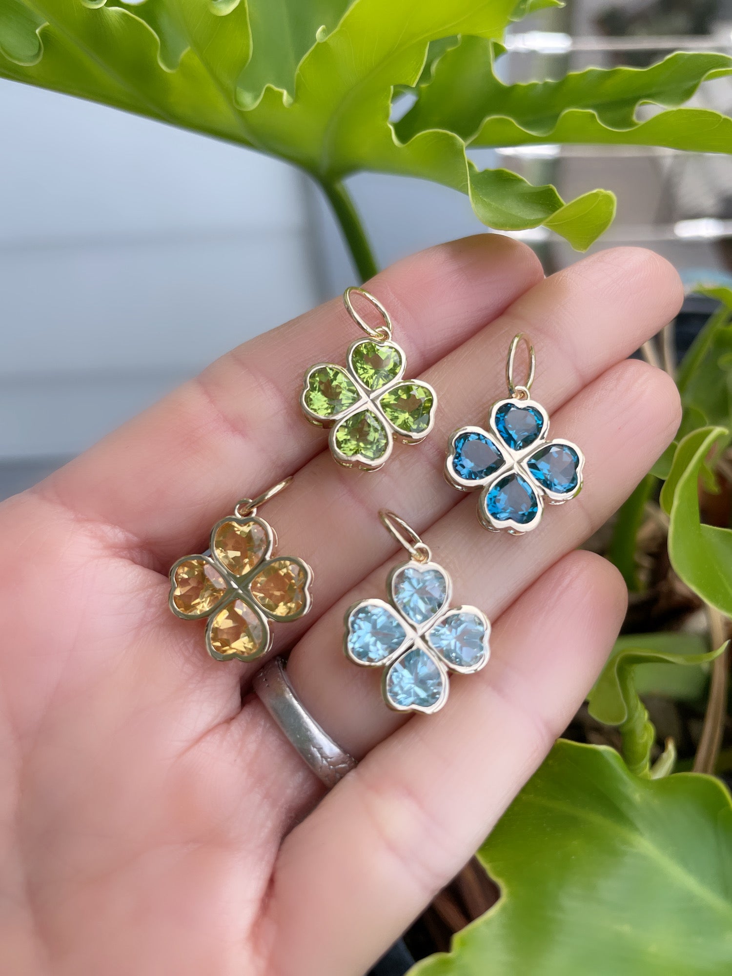 gemstone clover pendant