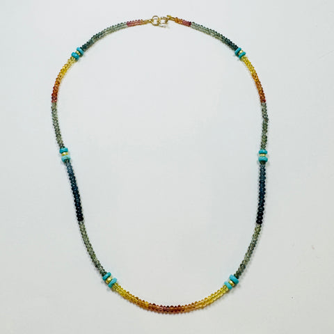 smooth shaded sapphire necklace with turquoise and gold beads