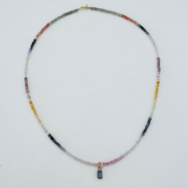 sapphire charm on shaded sapphire necklace