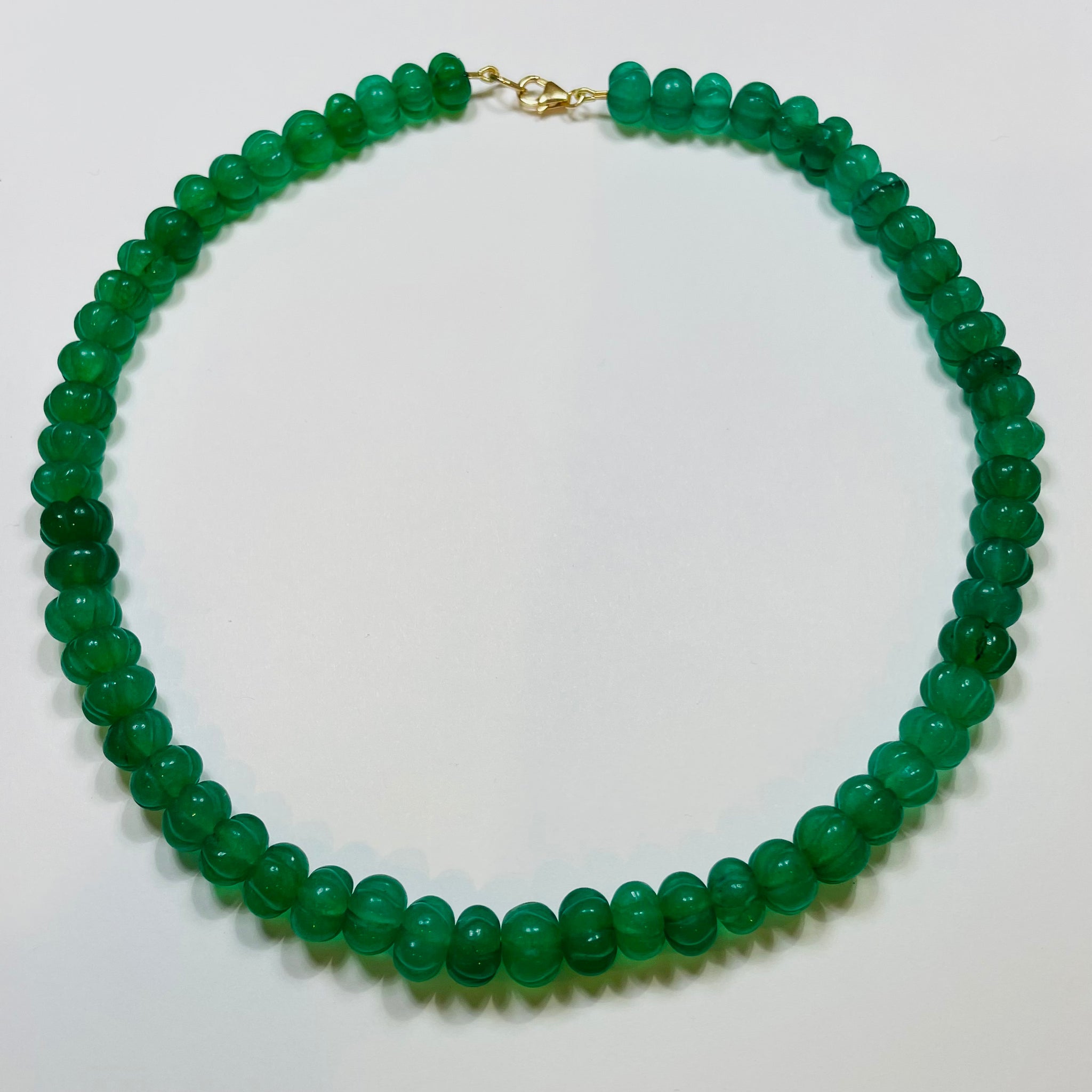 green carved chalcedony candy necklace