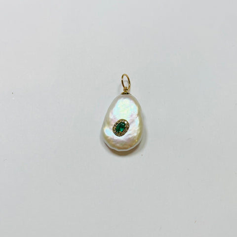 baroque pearl pendant, emerald